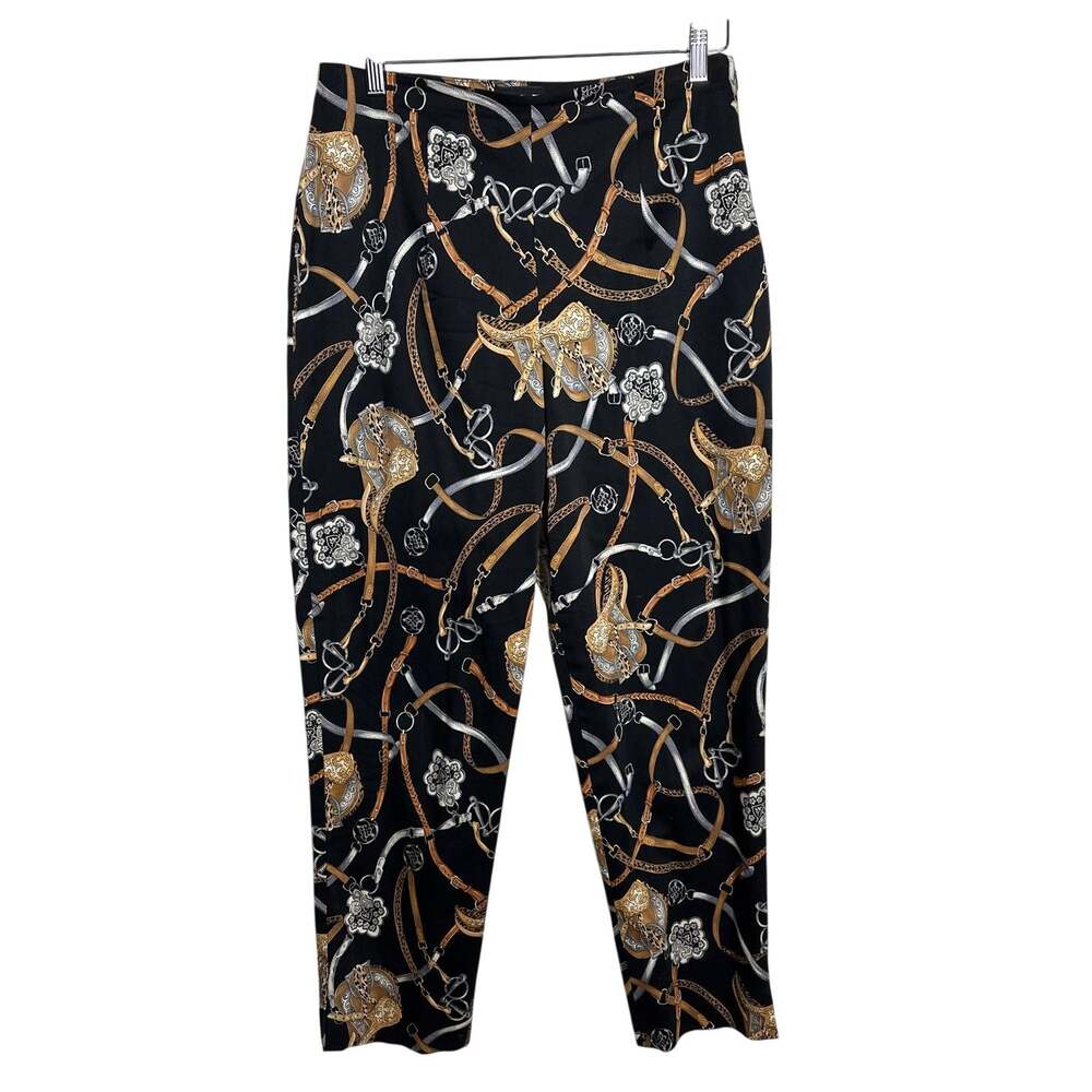Vintage 90s B&J Equestrian Bridle Saddle Print Pants Horses Sz 12 Made in USA
